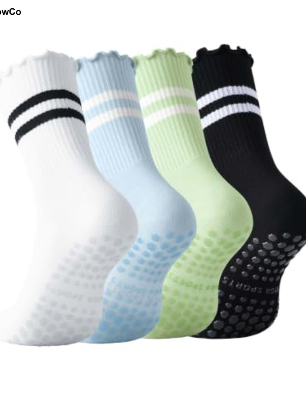 Womens Non Slip Grip Crew Socks Cotton Blend Ruffle Yoga Pilates